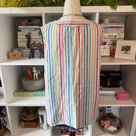 Talbots 100% Linen Rainbow V-neck Smock Tunic Beach Boho Blouse Top Wms X-Large - Picture 5 of 9